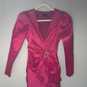 NBD Jess Dress in Hot pink satin lined buckled embellished cocktail dress.